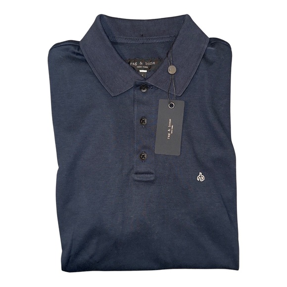 Rag & Bone Interlock Slim Fit Performance Polo in Salute Navy - Picture 4 of 7